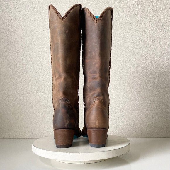 Lane PLAIN JANE Womens Western Boots 7 Brown Leather Cowboy Round Toe 16" Tall - Picture 3 of 9